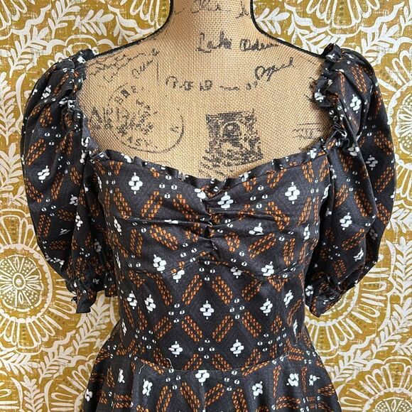 NWOT Autumn Adeigbo Camille Diamond Print Puff Sleeve Lace Up Back Mini Dress 8 - Picture 9 of 16